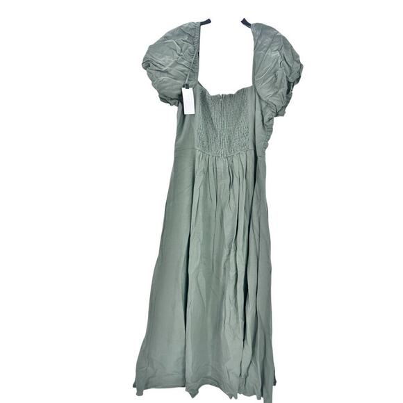 ASTR Label Pleated Bodice Bubble Sleeve Midi Dress Smocked Sage XL NWT - Picture 7 of 10